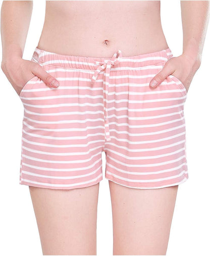 Women's Stretchy Pajama Shorts in Pink Stripe - Size L