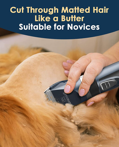 Cordless Pet Grooming Kit for Cats and Small Dogs - Quiet 2-Speed Clippers for Matted and Long Hair (Blue)