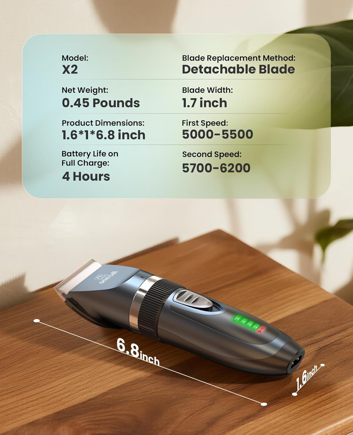 Cordless Pet Grooming Kit for Cats and Small Dogs - Quiet 2-Speed Clippers for Matted and Long Hair (Blue)