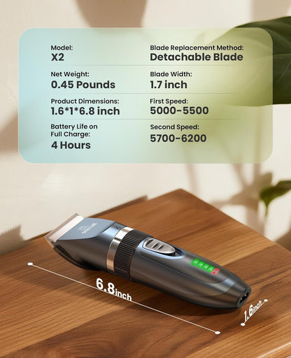 Cordless Pet Grooming Kit for Cats and Small Dogs - Quiet 2-Speed Clippers for Matted and Long Hair (Blue)