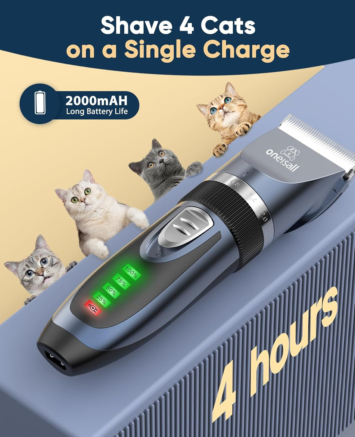 Cordless Pet Grooming Kit for Cats and Small Dogs - Quiet 2-Speed Clippers for Matted and Long Hair (Blue)