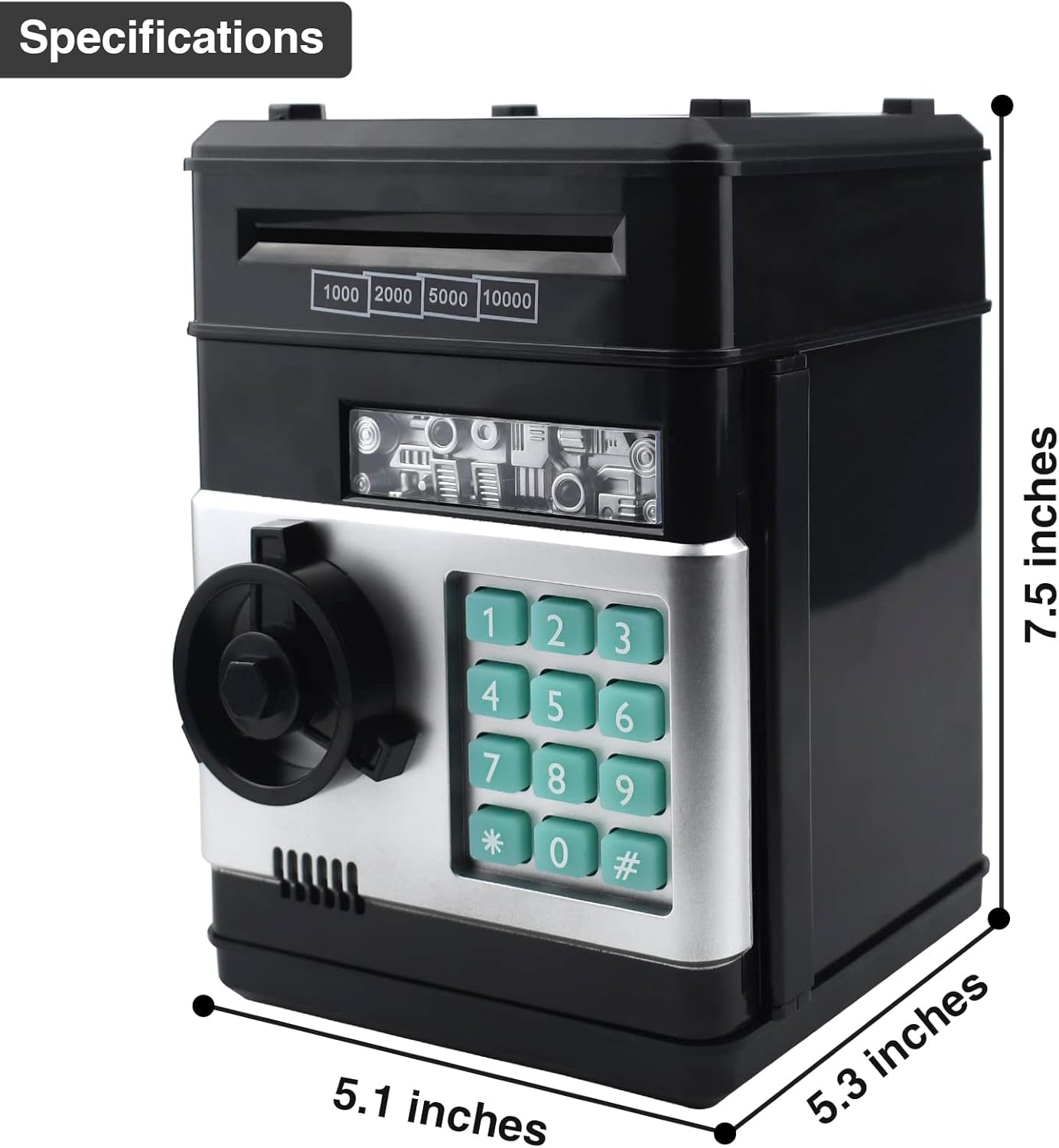 Electronic Password Code Piggy Bank for Kids - ATM Style Coin Bank for Boys and Girls (Black)