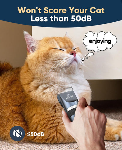 Cordless Pet Grooming Kit for Cats and Small Dogs - Quiet 2-Speed Clippers for Matted and Long Hair (Blue)