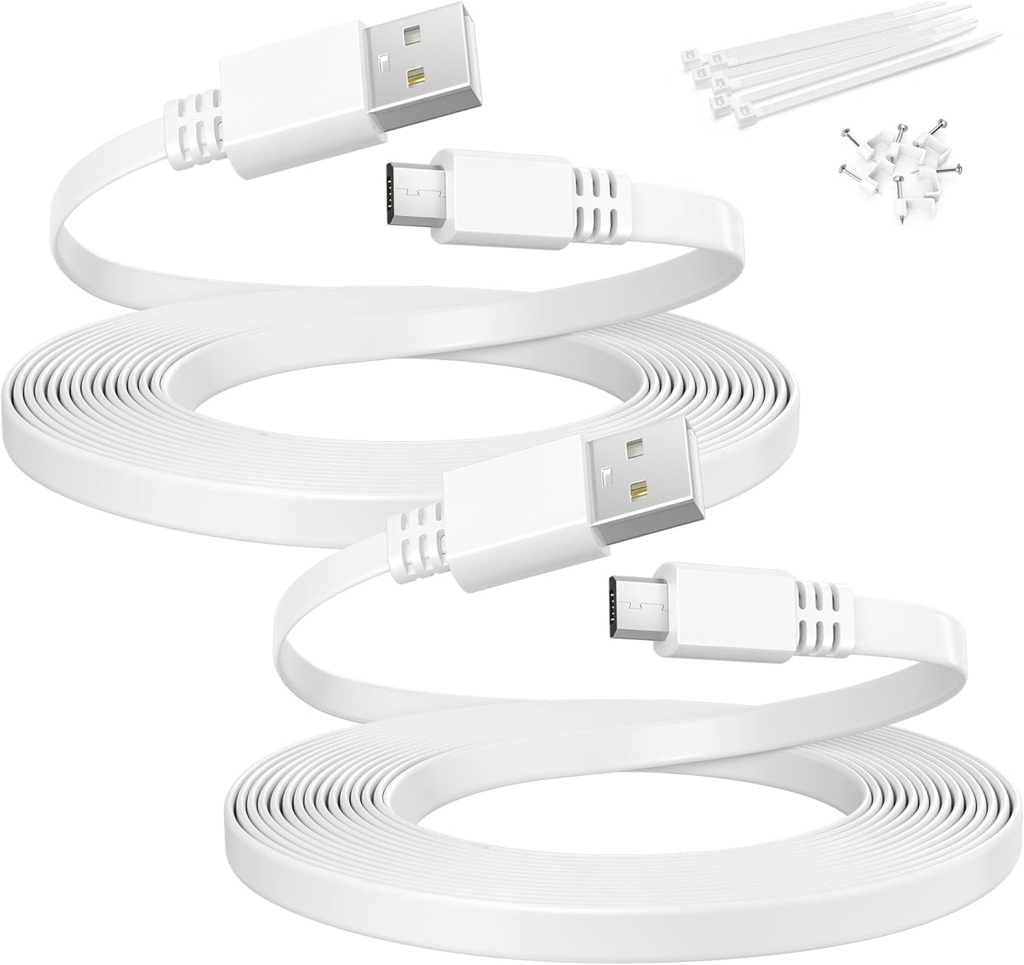20FT Micro USB Extension Cable (2-Pack) - Flat USB to Micro Long Charging Power Extender for Security Cameras, Compatible with Blink Mini/Xt2/Outdoor 3, Wyze Cam V4/Og, Eufy, and Ring Spotlight Plus